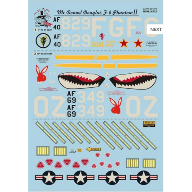 Print Scale 32-004 Decal F-4 Phantom II in Viet Nam war Part 1 Scale 1:32 for Aircraft Plastic model kit