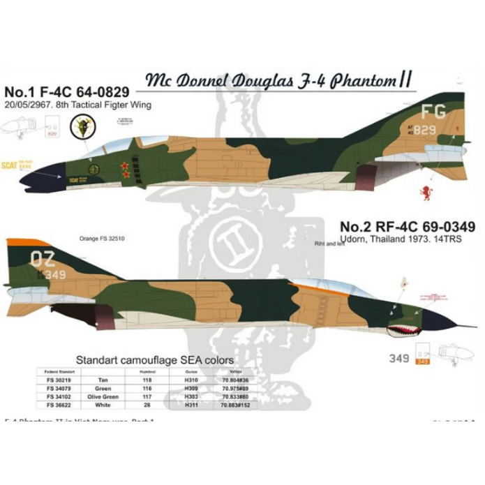 Print Scale 32-004 Decal F-4 Phantom II in Viet Nam war Part 1 Scale 1:32 for Aircraft Plastic model kit