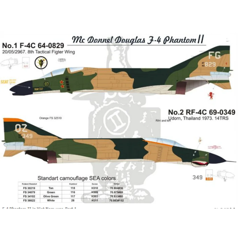 Print Scale 32-004 Decal F-4 Phantom II in Viet Nam war Part 1 Scale 1:32 for Aircraft Plastic model kit