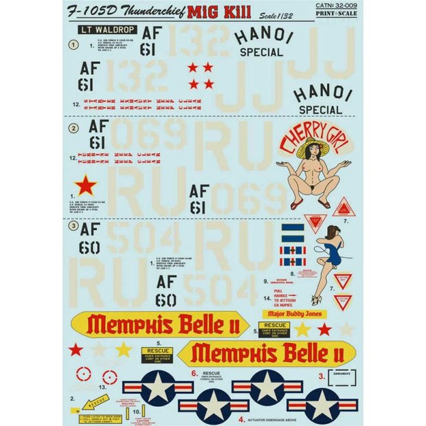 Print Scale 32-009 Decal F-105 Thunderchief D MiG Kill Scale 1:32 for Aircraft Plastic model kit