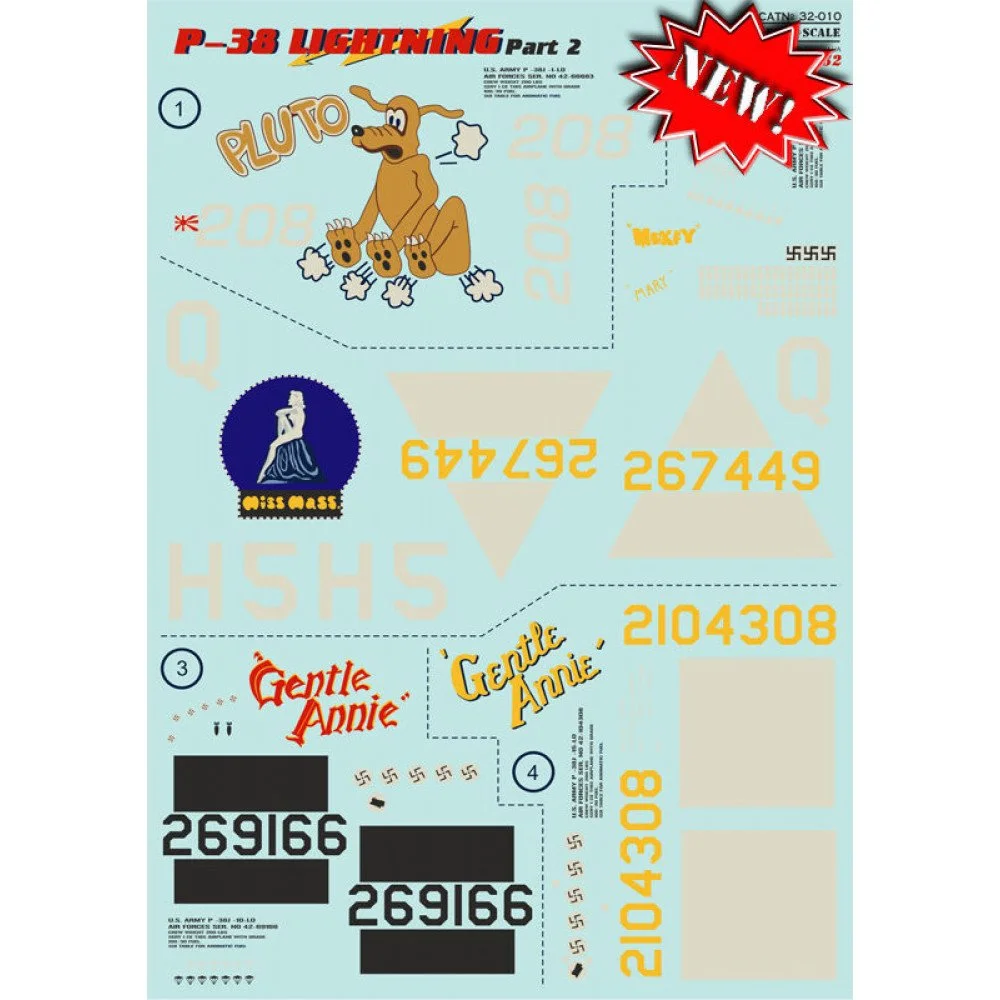 Print Scale 32-010 Decal 1:32 P-38 Lightning Part 2 The complete set 2 leaf (+Technical stencils)