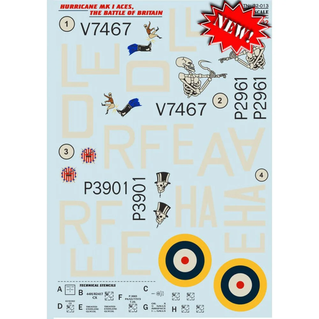 Print Scale 32-013 Decal 1:32 Hurricane MK I Top Pilots The Battle Of Britain The complete set 2 leaf