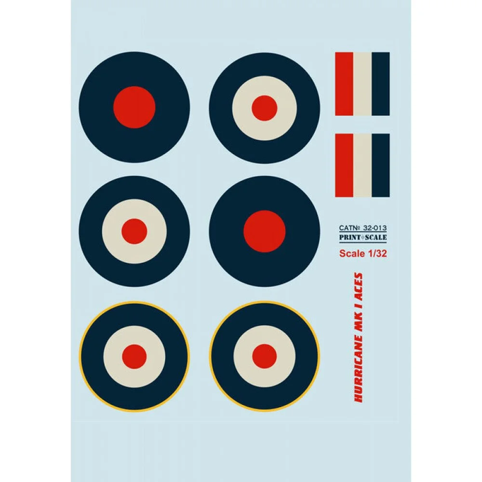 Print Scale 32-013 Decal 1:32 Hurricane MK I Aces The Battle Of Britain The complete set 2 leaf