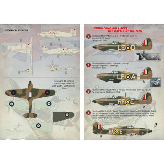 Print Scale 32-013 Decal 1:32 Hurricane MK I Aces The Battle Of Britain The complete set 2 leaf
