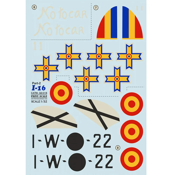 Print Scale 32-016 Decal Polikarpov I-16 Part 2 The complete set 2 leaf Scale 1:32 for Aircraft Plastic model kit