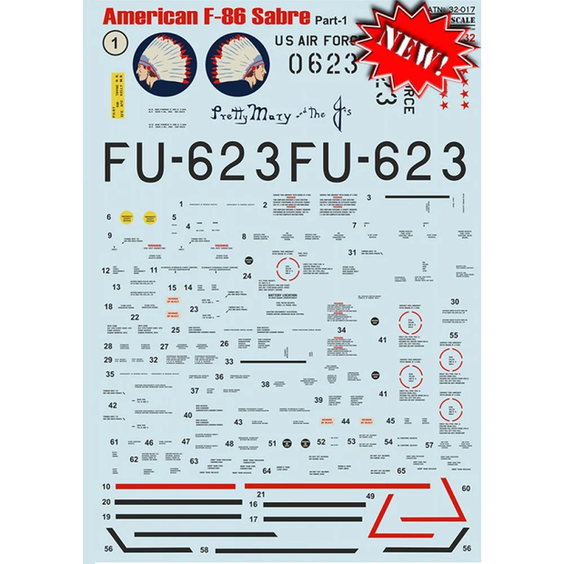 Print Scale 32-017 Decal 1:32 American F-86E Sabre Part 1 The complete set 2.5 leaf