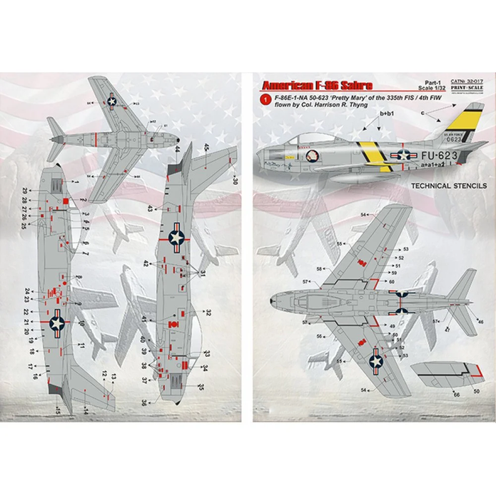Print Scale 32-017 Decal 1:32 American F-86E Sabre Part 1 The complete set 2.5 leaf