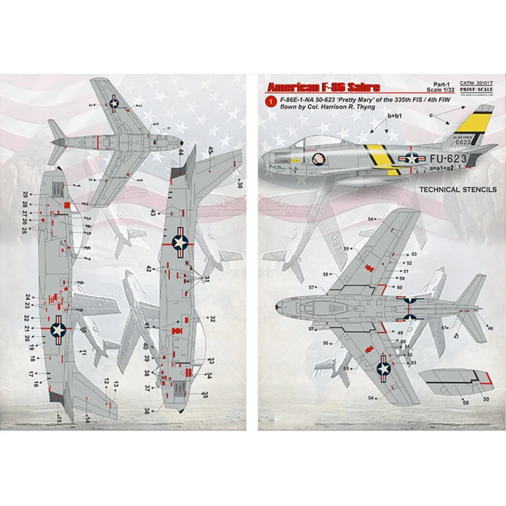 Print Scale 32-017 Decal 1:32 American F-86E Sabre Part 1 The complete set 2.5 leaf