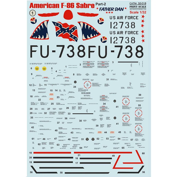 Print Scale 32-018 Decal 1:32 North American F-86 Sabre Part-2. The complete set 2.5 leaf