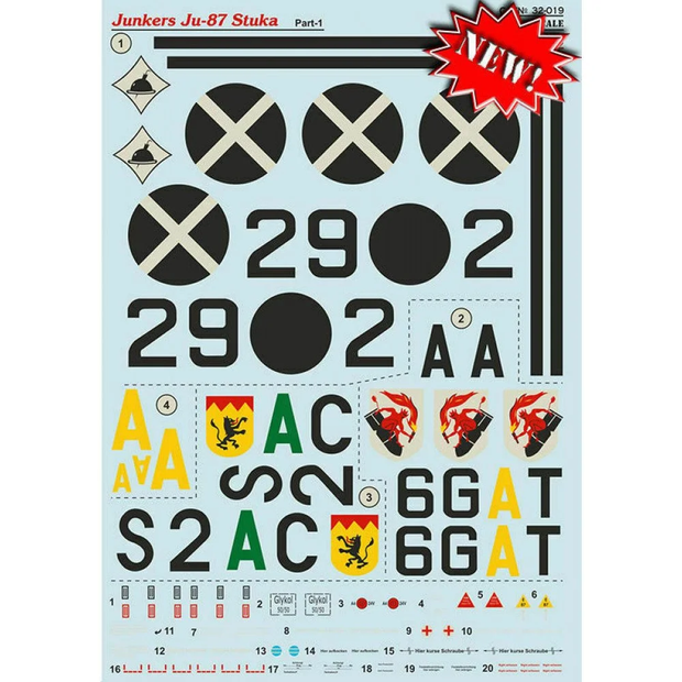 Print Scale 32-019 Decal Junkers Ju-87 Part 1. The complete set 2 leaf Scale 1:32 for Aircraft Plastic model kit