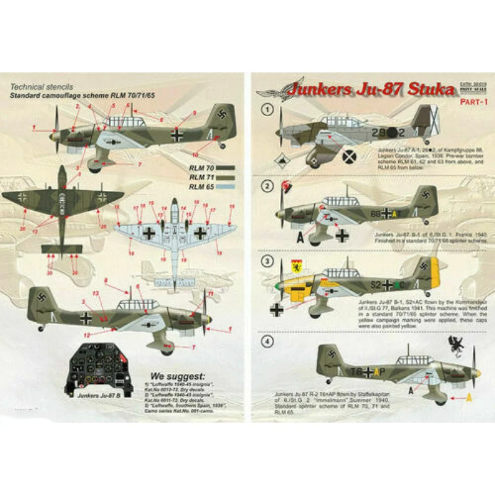 Print Scale 32-019 Decal Junkers Ju-87 Part 1. The complete set 2 leaf Scale 1:32 for Aircraft Plastic model kit