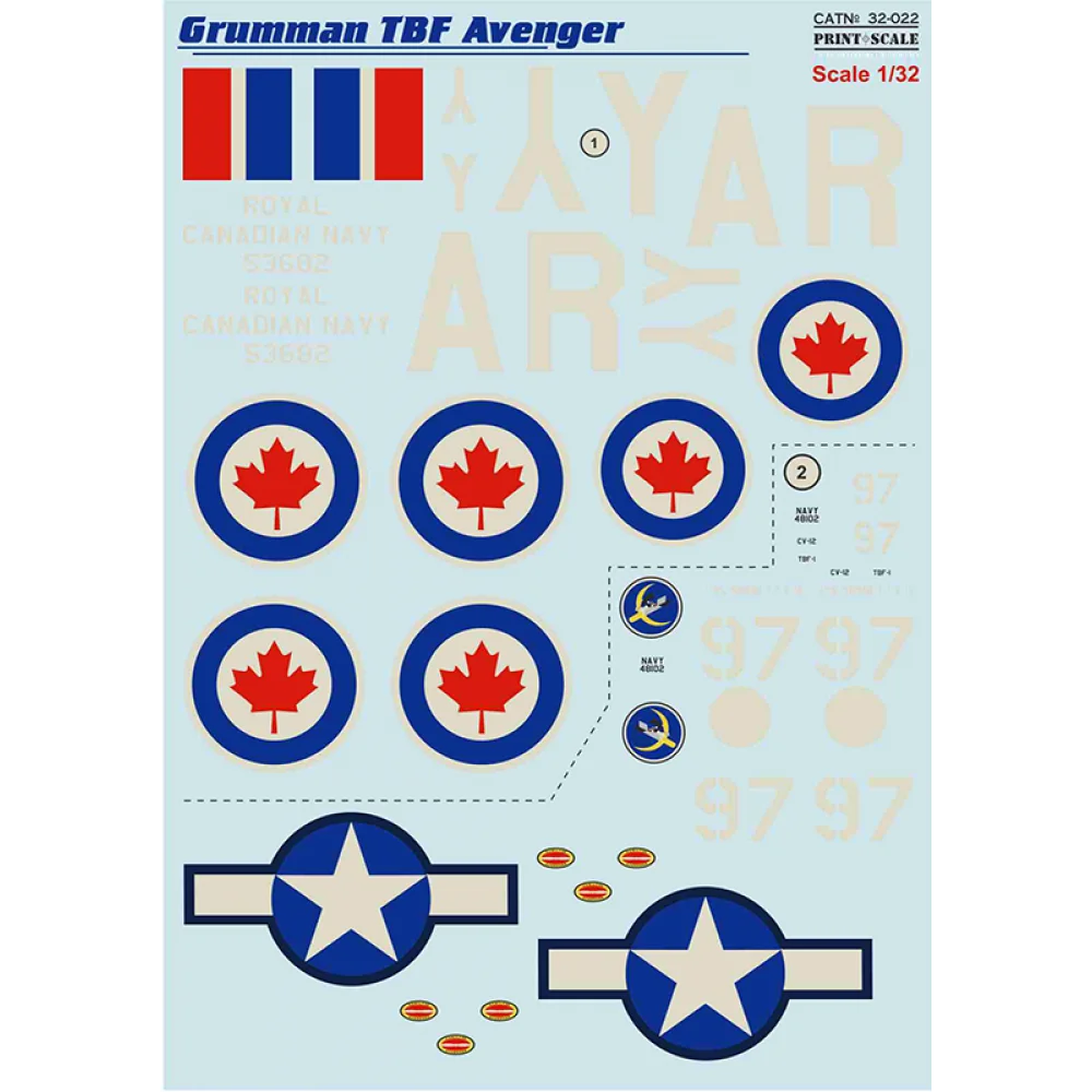 Print Scale 32-022 Decal Grumman TBF Avenger The complete set 2 leaf Scale 1:32 for Aircraft Plastic model kit