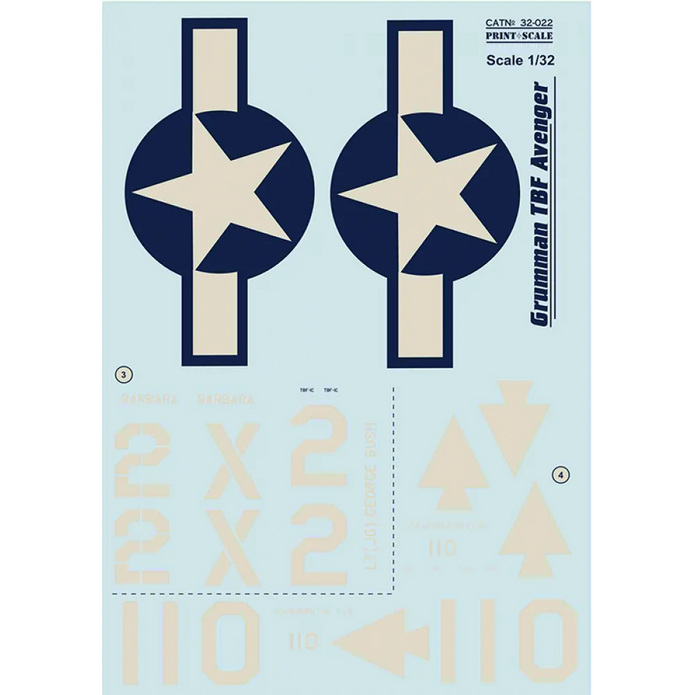 Print Scale 32-022 Decal Grumman TBF Avenger The complete set 2 leaf Scale 1:32 for Aircraft Plastic model kit