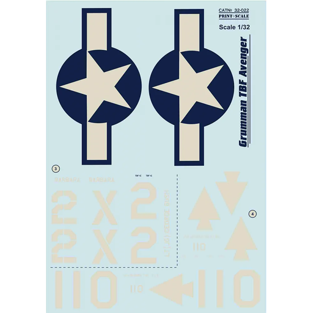 Print Scale 32-022 Decal Grumman TBF Avenger The complete set 2 leaf Scale 1:32 for Aircraft Plastic model kit