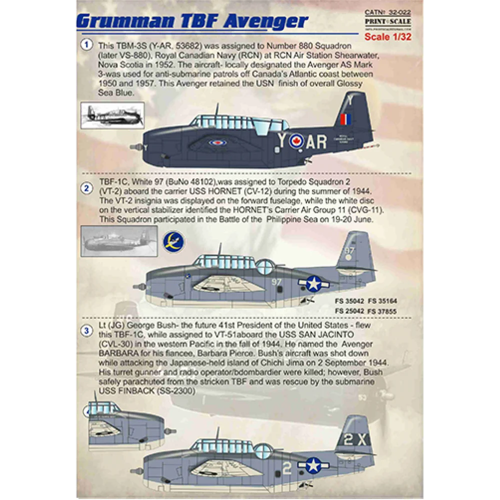 Print Scale 32-022 Decal Grumman TBF Avenger The complete set 2 leaf Scale 1:32 for Aircraft Plastic model kit