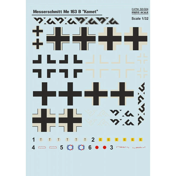 Print Scale 32-024 Decal Messershmit Me-163 B. The complete set 2 leaf Scale 1:32 for Aircraft Plastic model kit