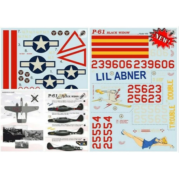 Print Scale 32-028 Decal P-62 Black Widow. The complete set 2 leaf Scale 1:32 for Aircraft Plastic model kit