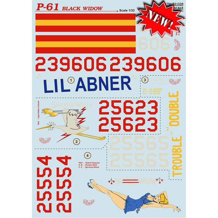 Print Scale 32-028 Decal P-62 Black Widow. The complete set 2 leaf Scale 1:32 for Aircraft Plastic model kit