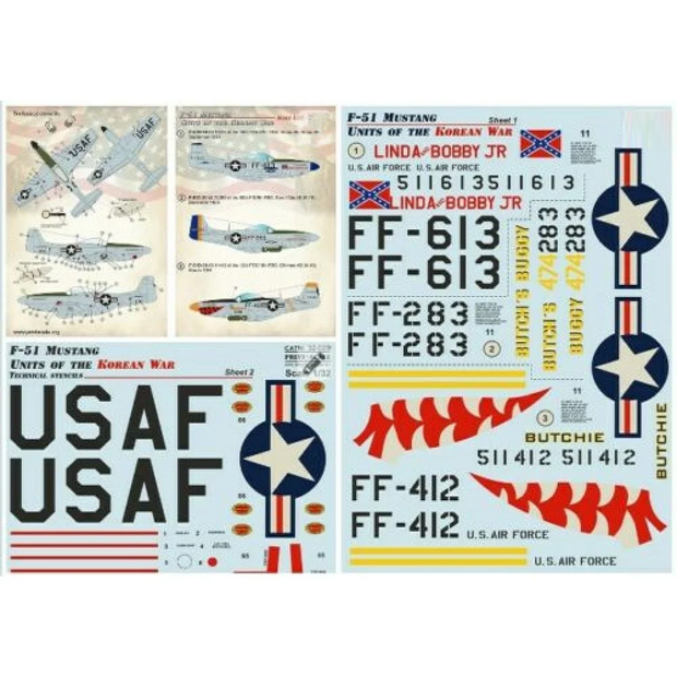 Print Scale 32-029 Decal 1:32 F-51 Mustang. Units of the Korean War. The complete set 2 leaf