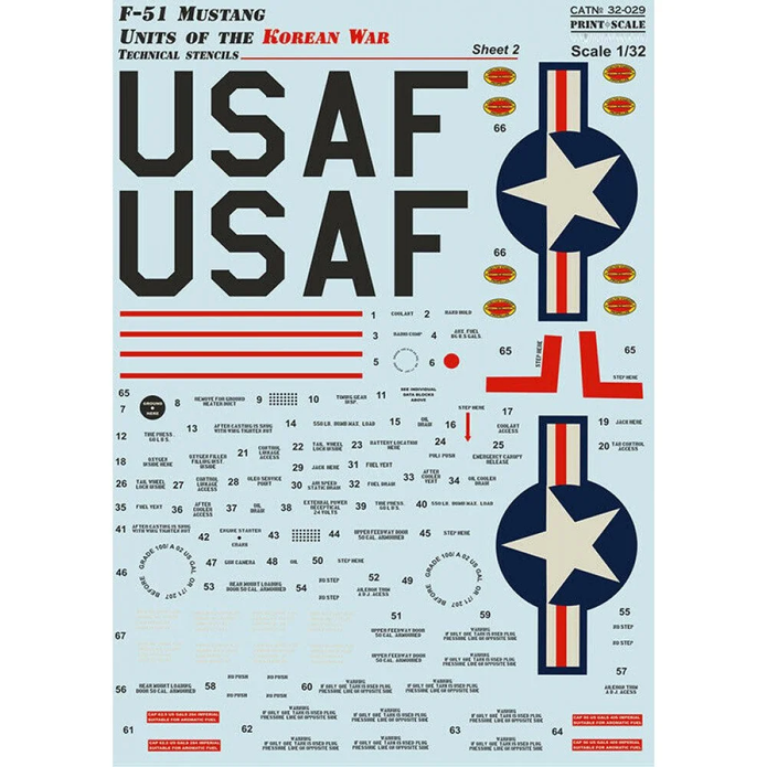 Print Scale 32-029 Decal 1:32 F-51 Mustang. Units of the Korean War. The complete set 2 leaf