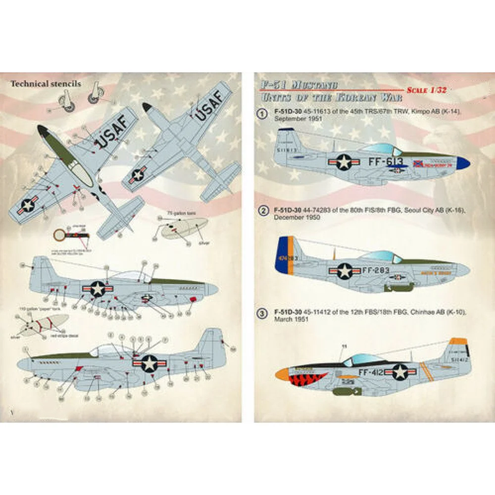 Print Scale 32-029 Decal 1:32 F-51 Mustang. Units of the Korean War. The complete set 2 leaf