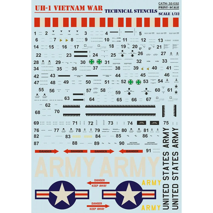 Print Scale 32-031 Decal 1:32 UH-1 Air Ambulance in Vietnam War + Technical Stencils The complete set 2 leaf