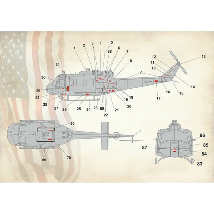 Print Scale 32-031 Decal 1:32 UH-1 Air Ambulance in Vietnam War + Technical Stencils The complete set 2 leaf
