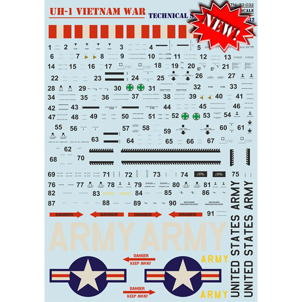 Print Scale 32-032 Decal 1:32 UH-1 Air Ambulance in Vietnam War. Technical Stencils