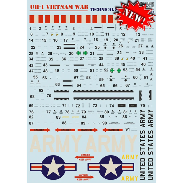Print Scale 32-032 Decal 1:32 UH-1 Air Ambulance in Vietnam War. Technical Stencils