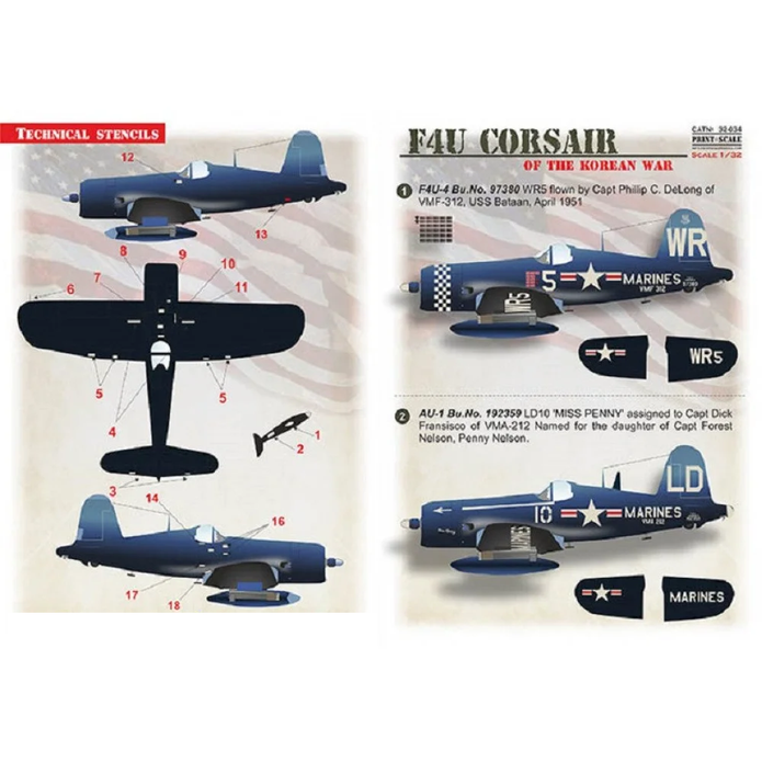Print Scale 32-034 Decal F4U Corsair in Korean War Scale 1:32 for Aircraft Plastic model kit