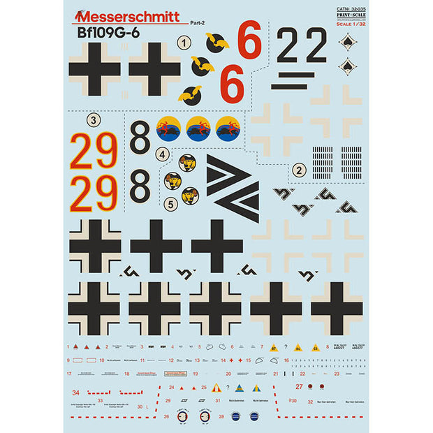 Print Scale 32-035 Decal Messerschmitt Bf-109 G-6 Part 2 Scale 1:32 for Aircraft Plastic model kit