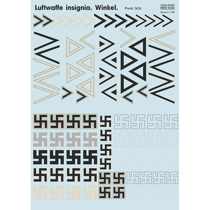 Print Scale 32-037 Decal 1:32 Luftwaffe Insignia. Winkel The complete set 3 leaf