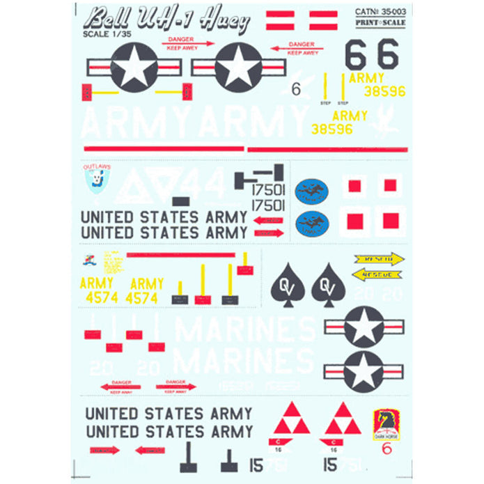 Print Scale 35-003 Decal Bell UH-1 Huey Scale 1:35 for Helicopter Plastic model kit