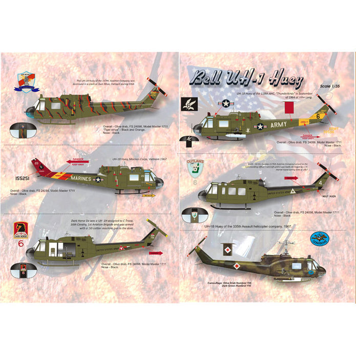 Print Scale 35-003 Decal Bell UH-1 Huey Scale 1:35 for Helicopter Plastic model kit