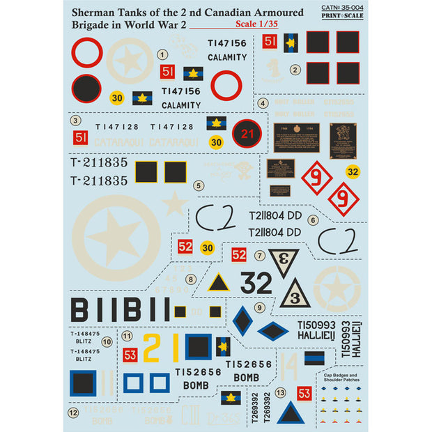 Print Scale 35-004 Decal Sherman Tanks of the 2nd Canadian Armoured Brigade Scale 1:35 for Tank Plastic model kit