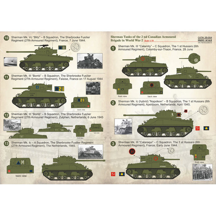 Print Scale 35-004 Decal Sherman Tanks of the 2nd Canadian Armoured Brigade Scale 1:35 for Tank Plastic model kit