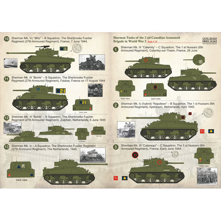 Print Scale 35-004 Decal Sherman Tanks of the 2nd Canadian Armoured Brigade Scale 1:35 for Tank Plastic model kit