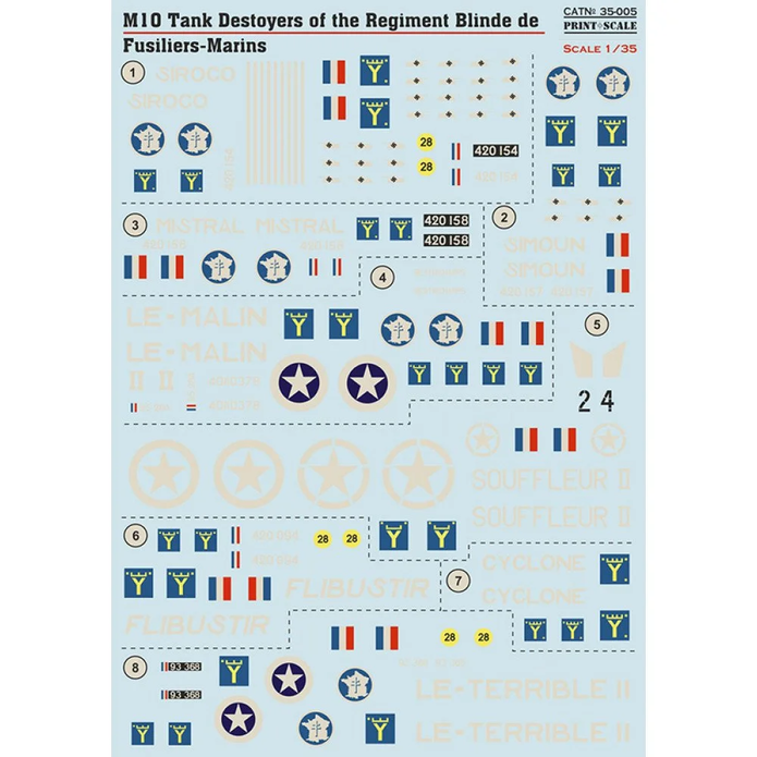 Print Scale 35-005 Decal 1:35 M10 Tank Destroyer of the Regiment Blinde de Fusiliers-Marines