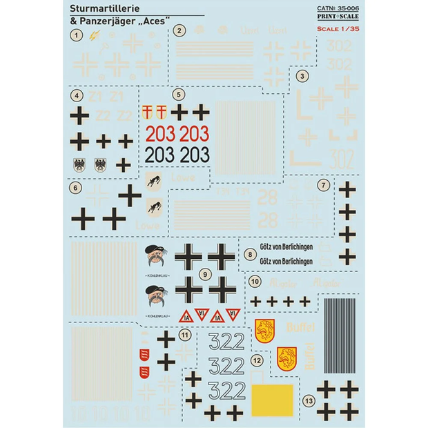 Print Scale 35-006 Decal Sturmartillerie & Pancerjager "Acess" Scale 1:35 for Tank Plastic model kit