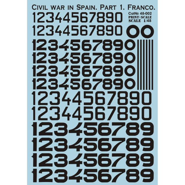 Print Scale 48-002 Decal 1:48 Civil war in Spain. Franco. Two sheets, the general complete set