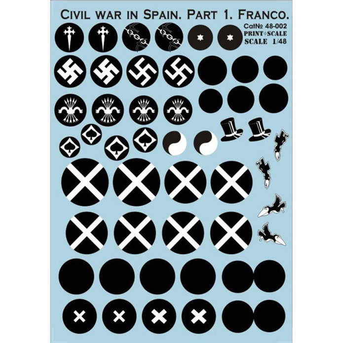 Print Scale 48-002 Decal 1:48 Civil war in Spain. Franco. Two sheets, the general complete set