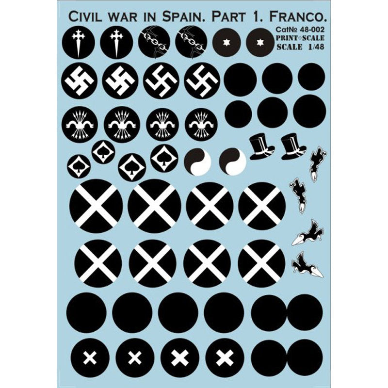 Print Scale 48-002 Decal 1:48 Civil war in Spain. Franco. Two sheets, the general complete set