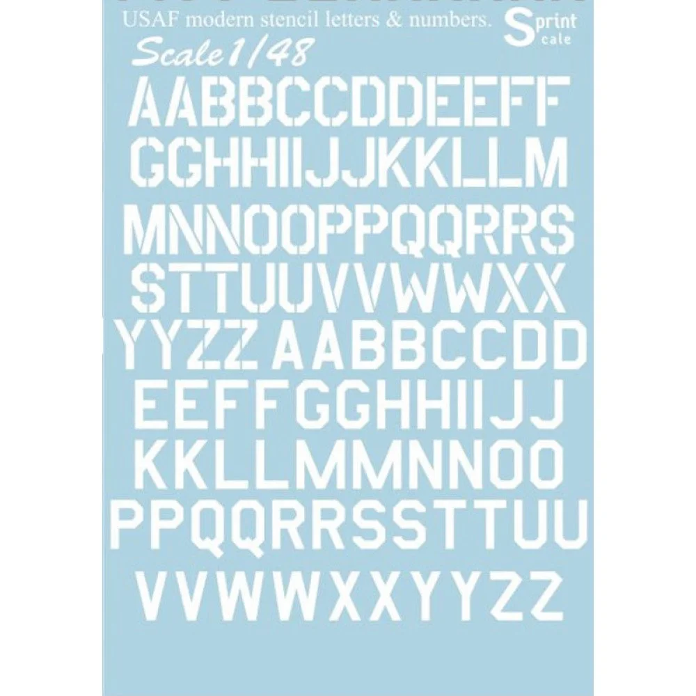 Print Scale 48-003 Decal 1:48 USAF modern stencil letters and numbers. White. The complete set 1.5 leaf