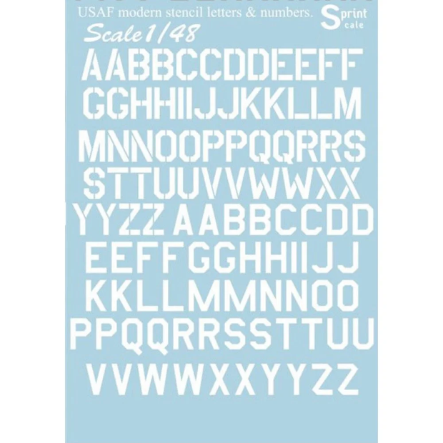 Print Scale 48-003 Decal 1:48 USAF modern stencil letters and numbers. White. The complete set 1.5 leaf