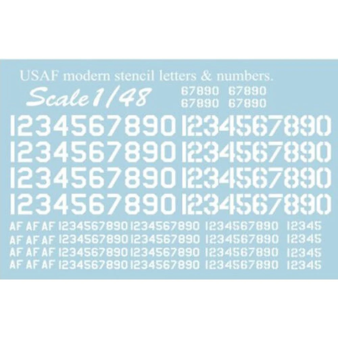 Print Scale 48-003 Decal 1:48 USAF modern stencil letters and numbers. White. The complete set 1.5 leaf