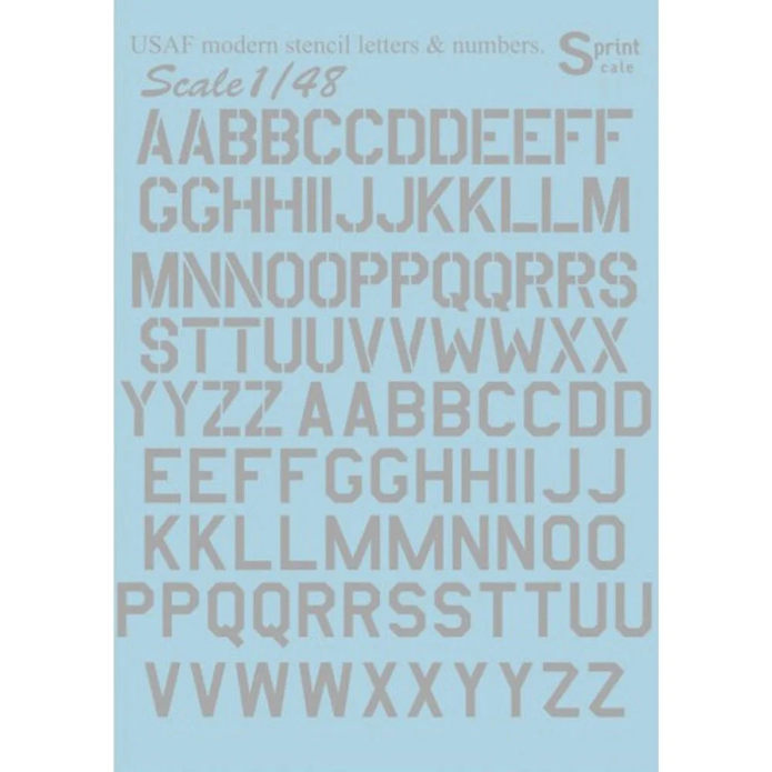 Print Scale 48-004 Decal 1:48 USAF modern stencil letters and numbers. Grey. The complete set 1.5 leaf
