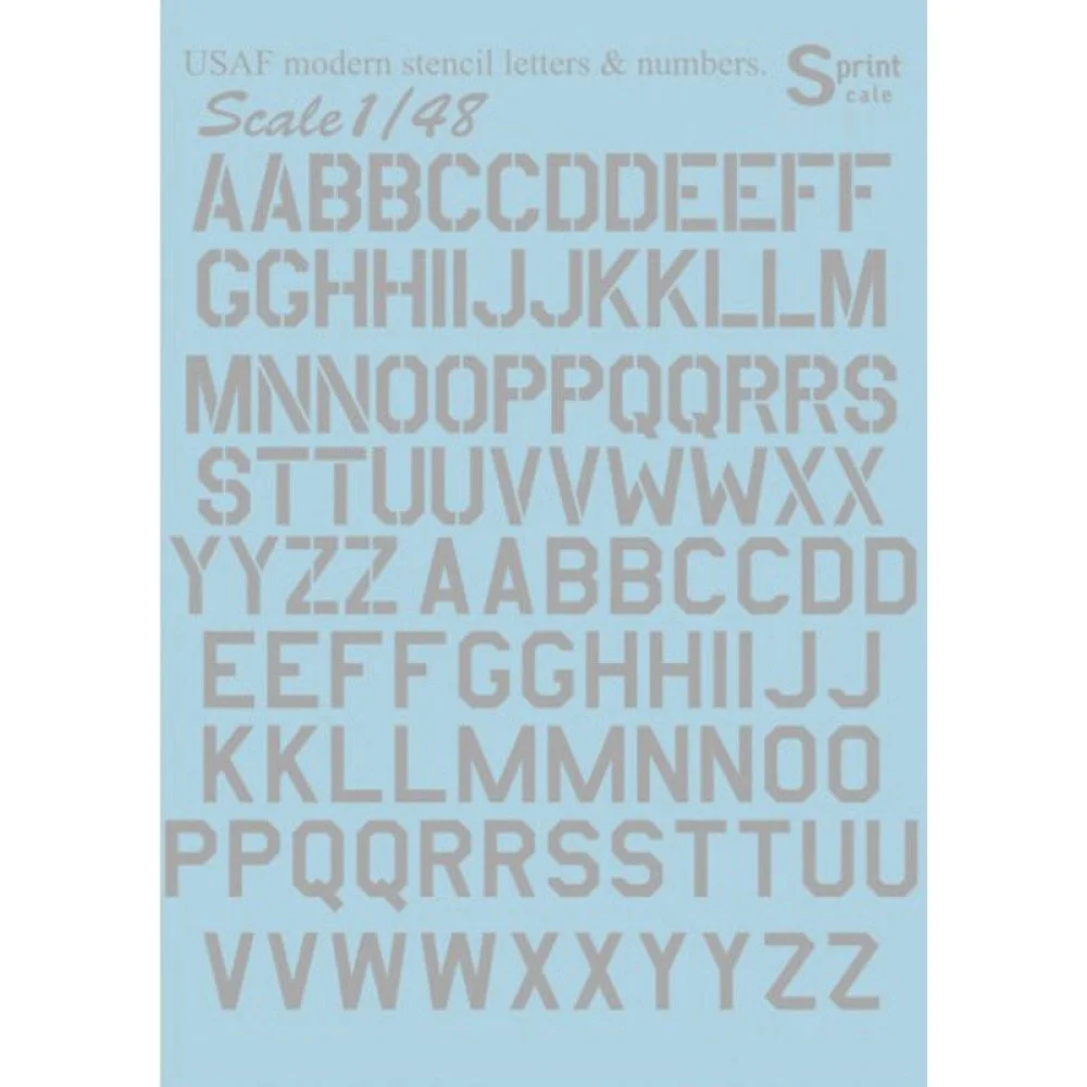 Print Scale 48-004 Decal 1:48 USAF modern stencil letters and numbers. Grey. The complete set 1.5 leaf