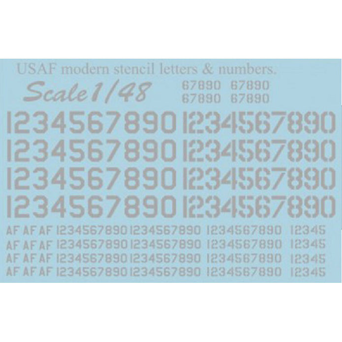 Print Scale 48-004 Decal 1:48 USAF modern stencil letters and numbers. Grey. The complete set 1.5 leaf