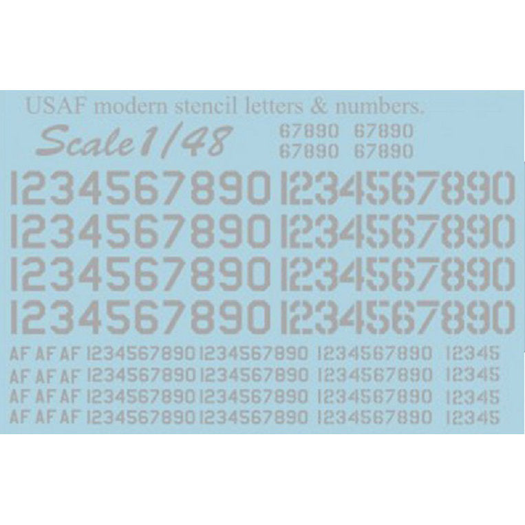 Print Scale 48-004 Decal 1:48 USAF modern stencil letters and numbers. Grey. The complete set 1.5 leaf