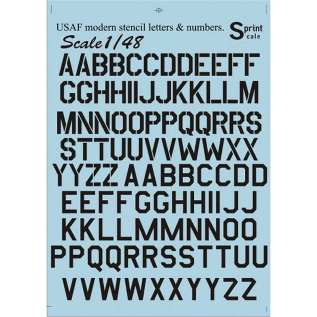 Print Scale 48-005 Decal 1:48 USAF modern stencil letters and numbers. Black. The complete set 1.5 leaf